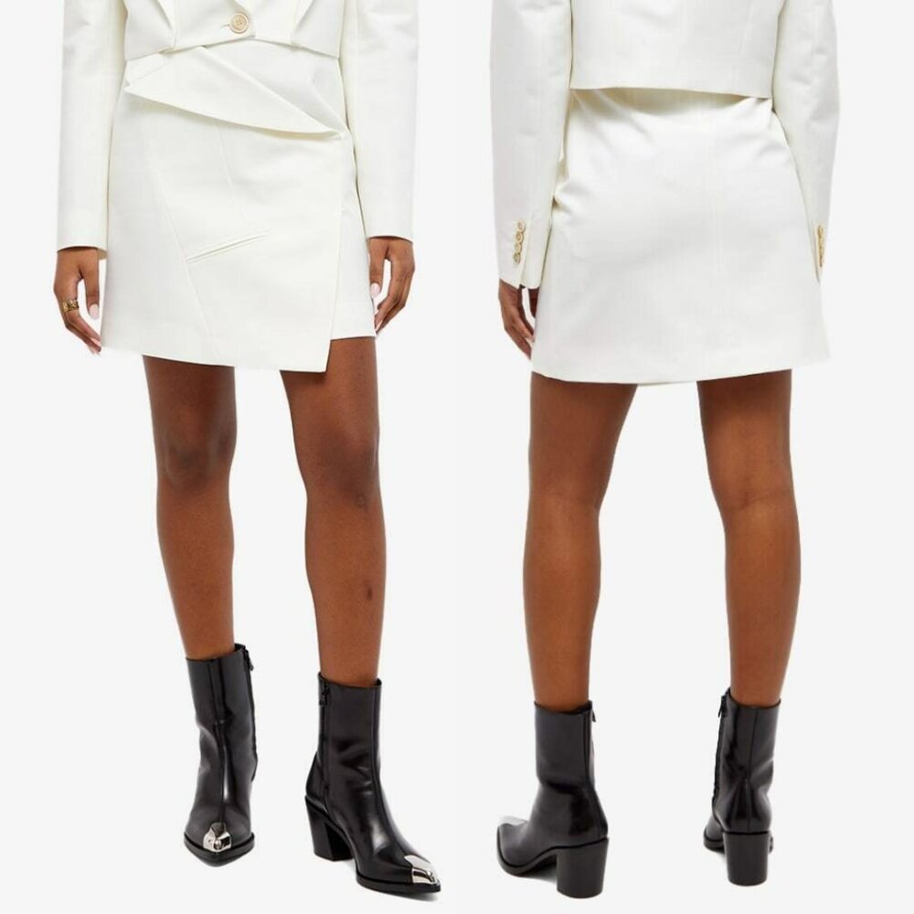 NWT Alexander McQueen Asymmetric Mini Skirt In Ivory Wool Wrap Style Sz 44